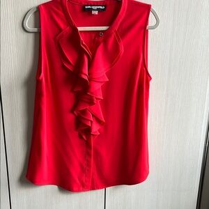 Karl Lagerfeld Red Ruffled Sleeveless Top
